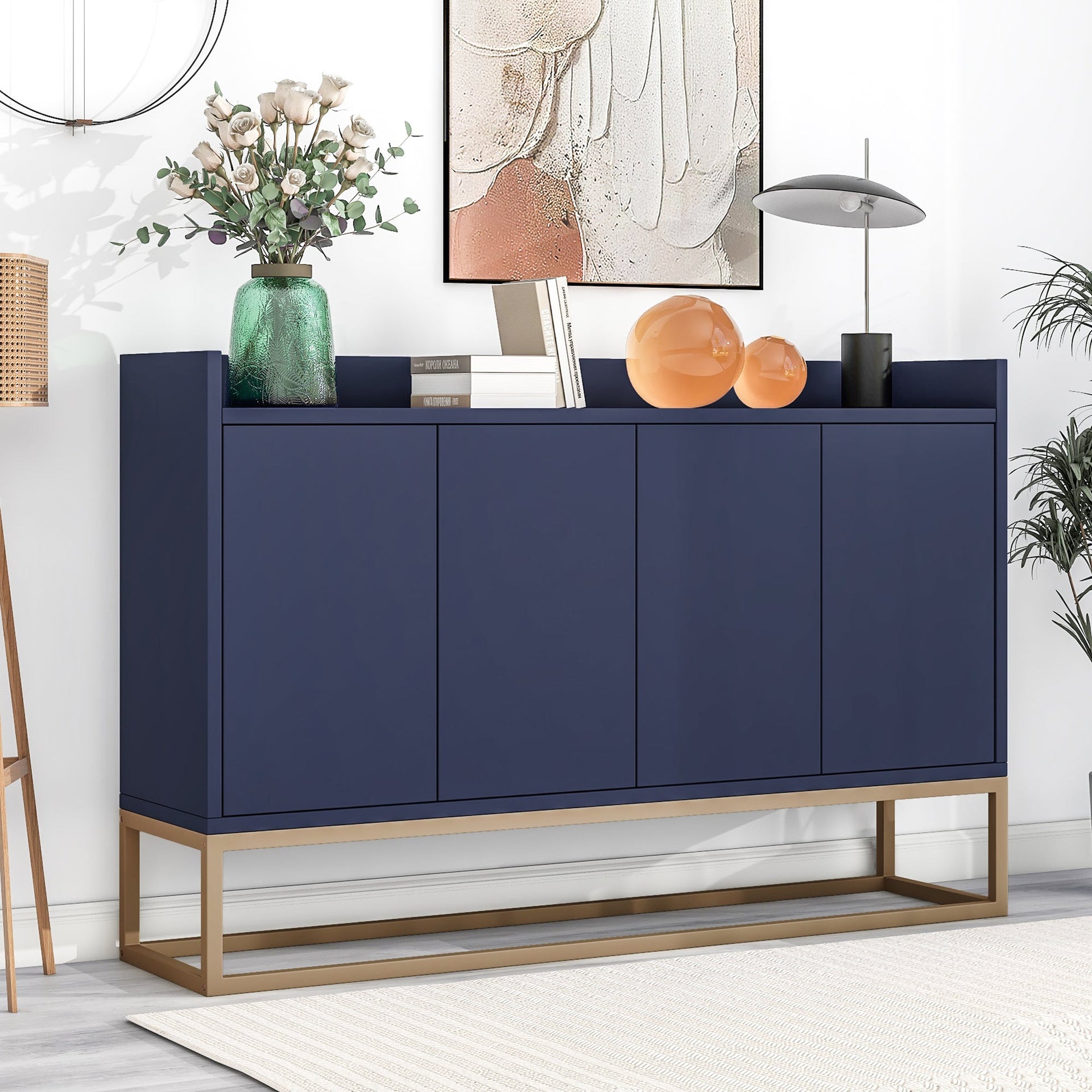 TREXM Modern Sideboard Elegant Buffet Cabinet with Large Storage Space for Dining Room, Entryway (Navy) V.I.P Digital Presence