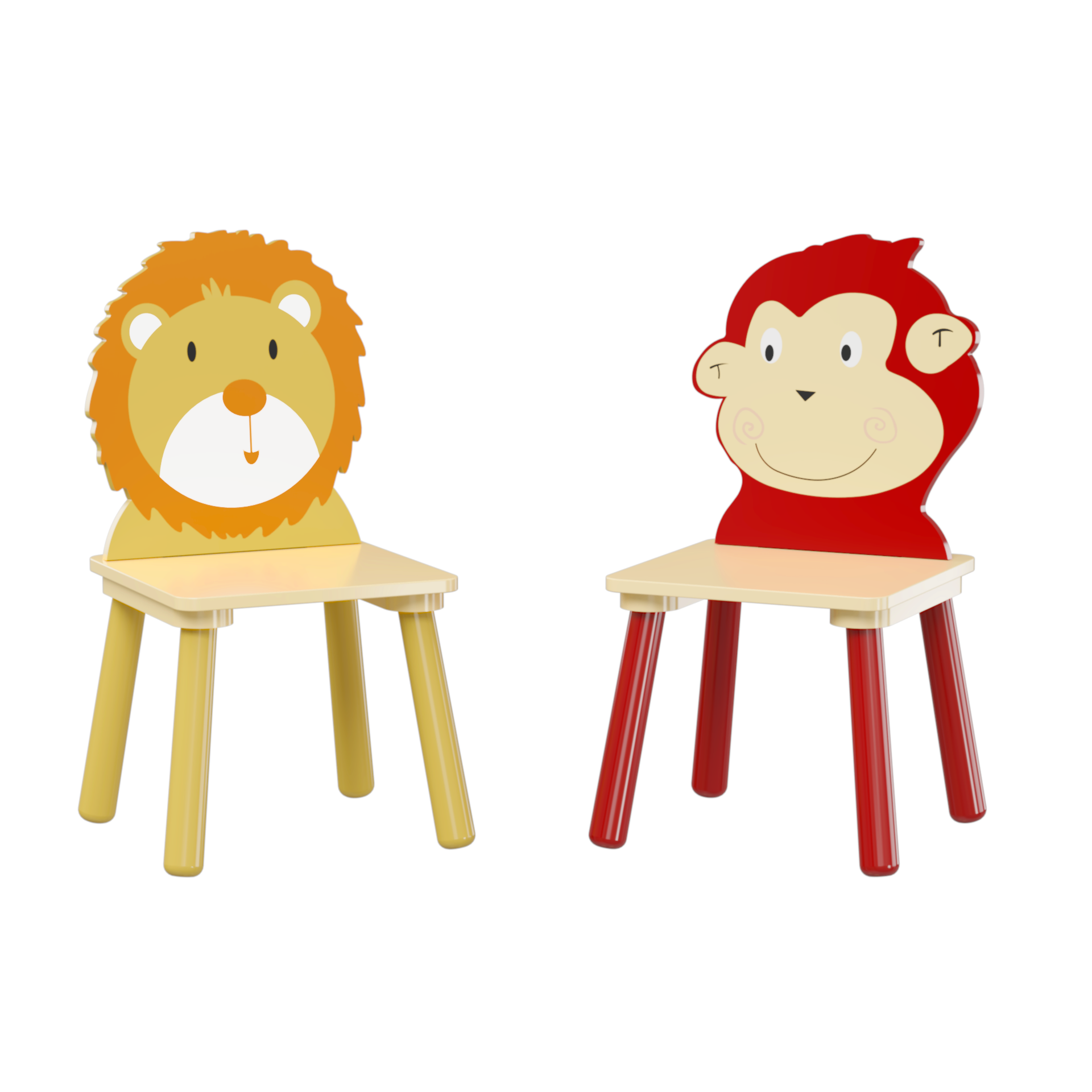 Kids Table and 2 Chairs Set 3 Pieces Toddler Table and Chair Set Wooden Activity Play Table Set (Lion&Monkey)