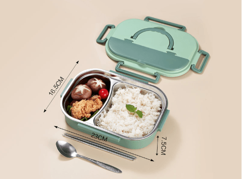 Stylish, simple, portable, large capacity 304 stainless steel two-compartment lunch box with bowl lunch box