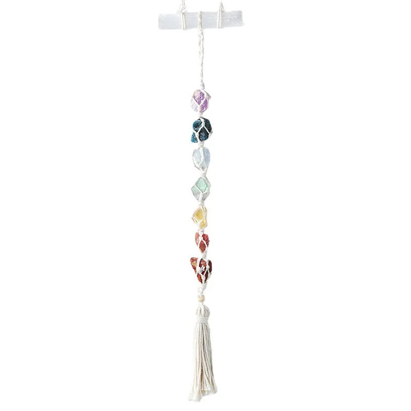 Natural Crystal Seven Color Gemstone Gypsum Rod DIY Wearing Mesh Bag Hanging Decoration Yellow Purple Crystal Car Hanging
