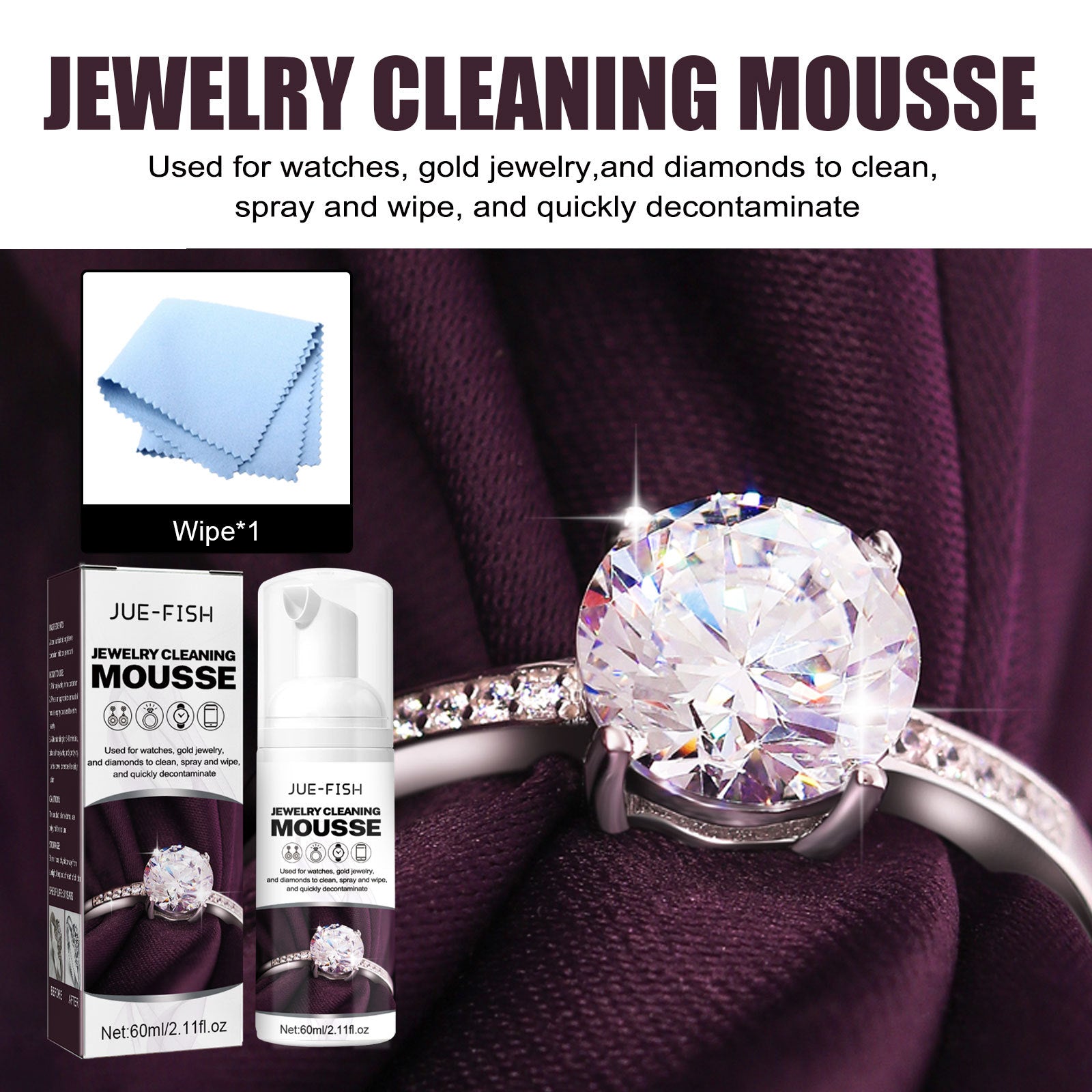 Jewelry Cleaning Mousse, Watch Band Cleaning Liquid Gold Diamond Ring Jewelry Decontamination Maintenance Cleaning Agent
