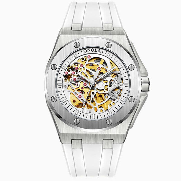 Fully automatic mechanical watch for men fashionable multi-color silicone tape waterproof watch