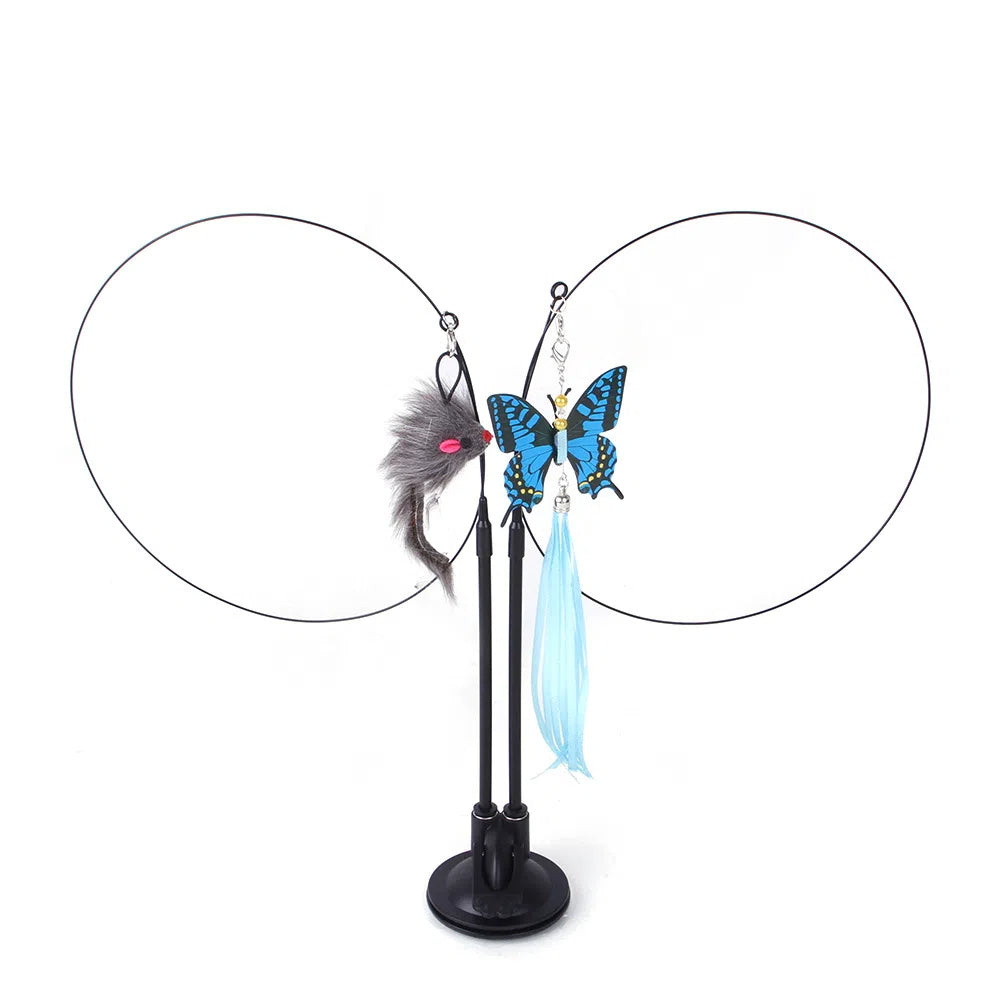 Suction cup cat toy stick that can be attached and held with steel wire multi head interchangeable cat toy and pet supplies