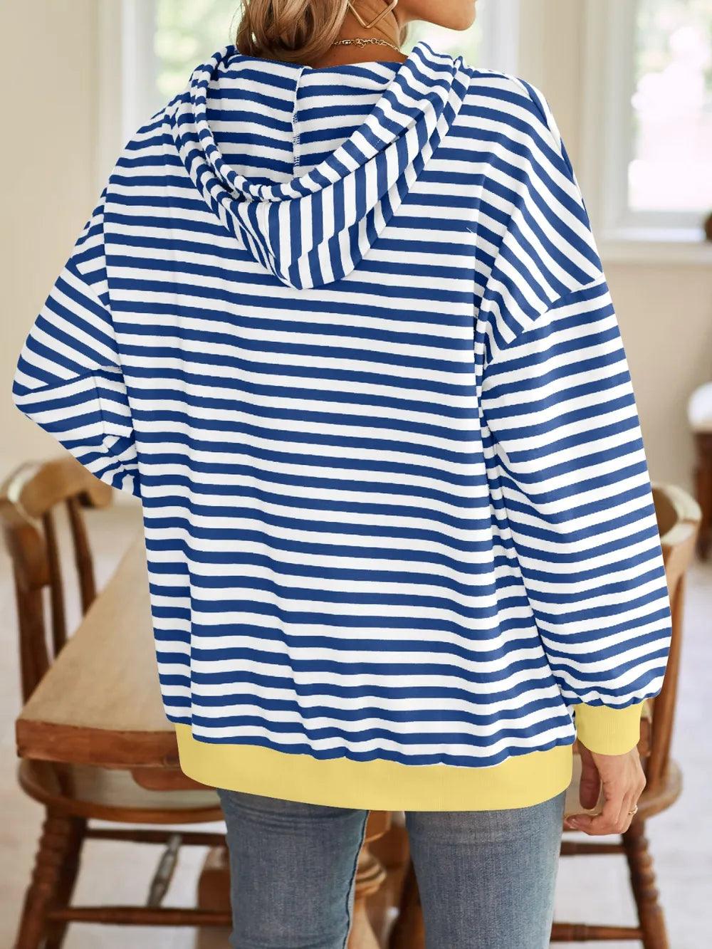 Loose casual striped hooded sweatshirt