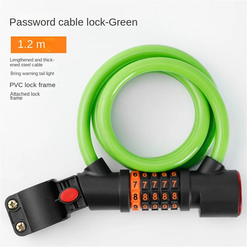 1.2M/1.8M Bike Lock Anti-theft 5 Digit Combination Password Security Lock With LED Light MTB Road Bike Steel Cable Bicycle Lock