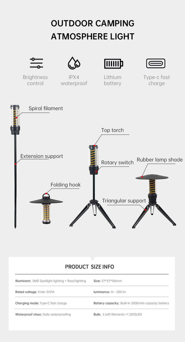 Outdoor Camping Light Portable Night Light Portable Flashlight Tripod Stand Lighting Lighthouse Marquee Tent Atmosphere Light