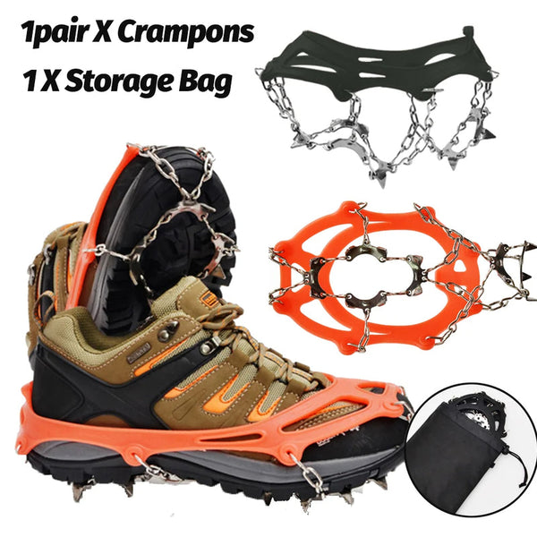 1 Pair Outdoor Climbing Non-slip Ice Snow Grippers 13 Teeth Spike Cleats Crampons for Family Outdoor Camping Accessories - Gifts for You 'n Me