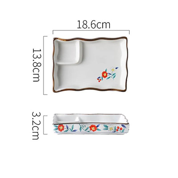 Dumpling plate sushi plate round square plate with soy sauce and vinegar partitioned snack plate ceramic plate for home use
