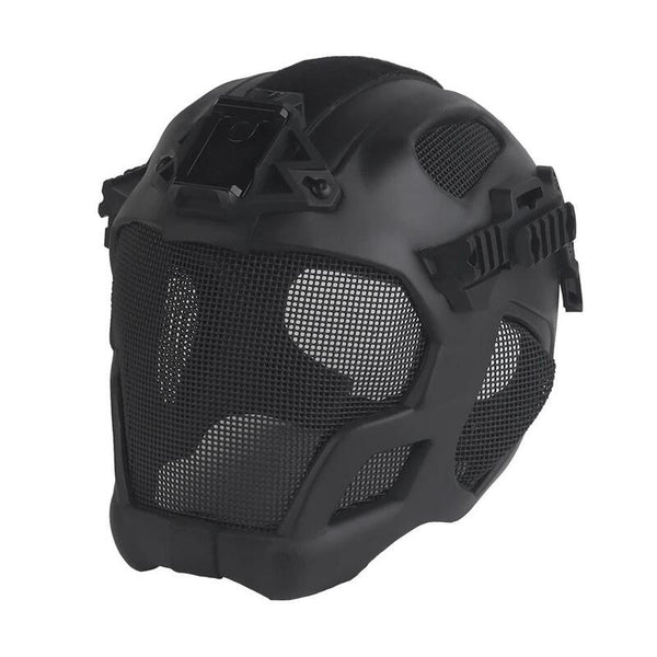 Lightweight EVA tactical helmet for hunting, airsoft, etc. Steel mesh mask included, good for cosplay.