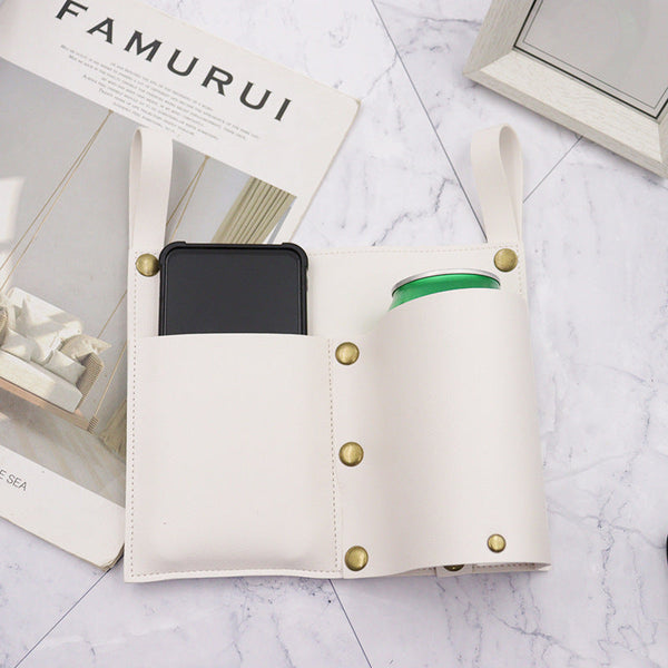 Camping chair leather storage bag mobile phone beer beverage storage bag outdoor chair side bag miscellaneous storage