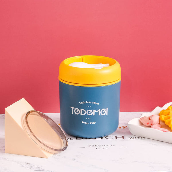 Japanese style simple sealed 304 stainless steel insulated breakfast cup with lid and spoon