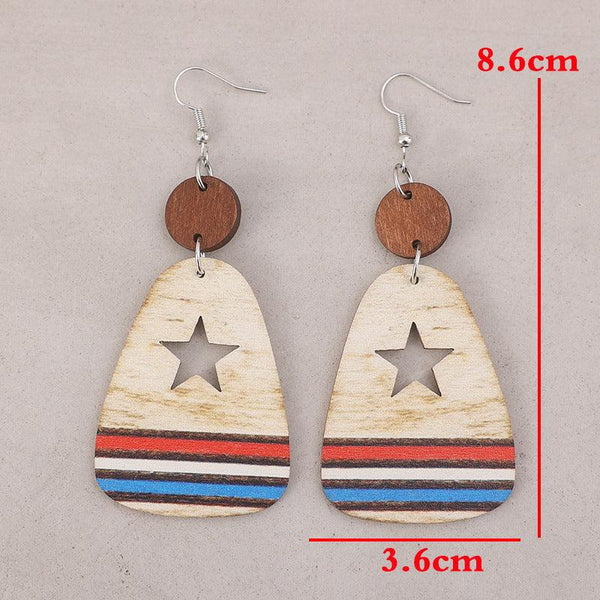 Cutout Star & Stripes Wooden Dangle Earrings