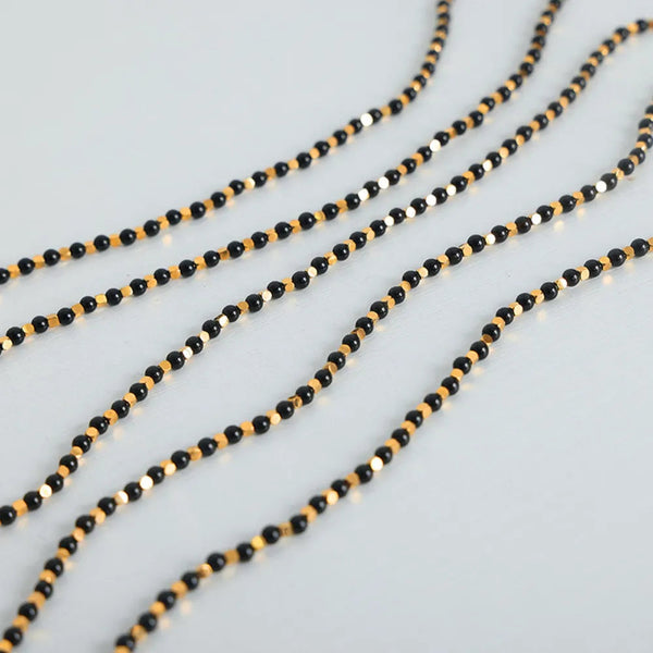 Square titanium steel gold-plated natural black agate stone handmade bead necklace jewelry for women