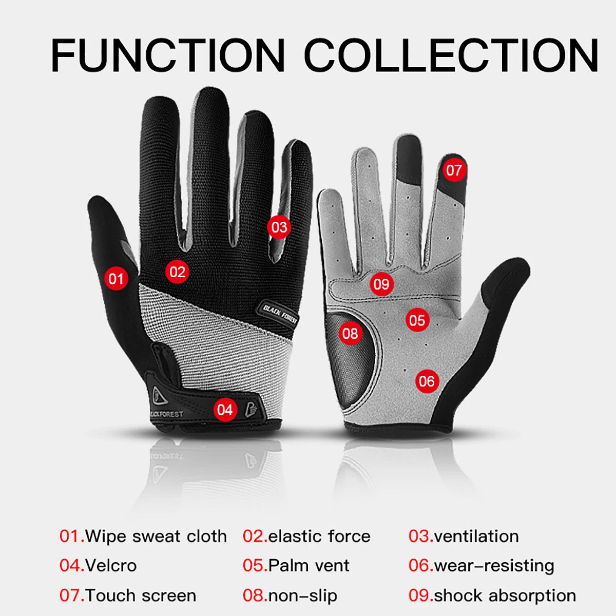 Outdoor sports men's and women's anti slip and wear-resistant fitness bicycles breathable full finger riding touch screen gloves