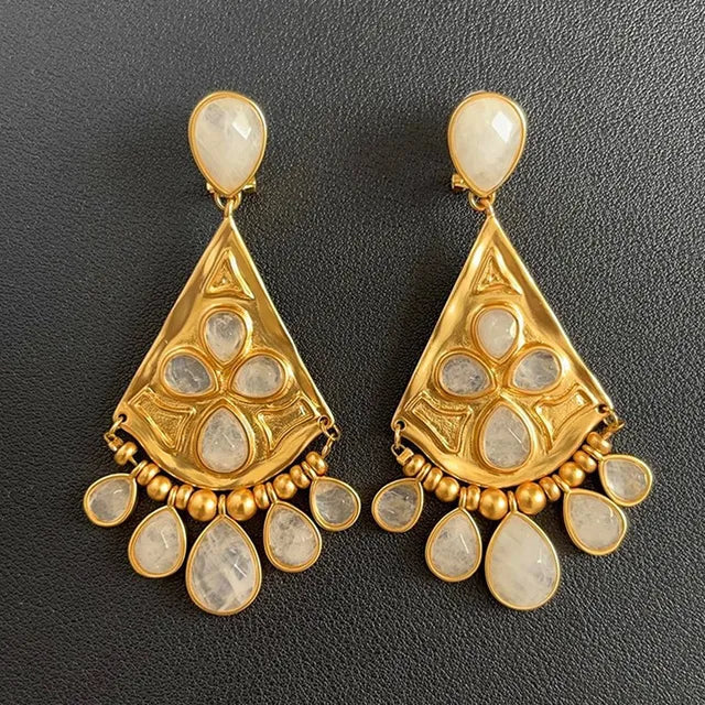 Brass Natural Stone Crystal Open Bracelet Gold Color Metal Bangle for Woman Jewelry Luxury Europe Trend Gifts Accessories