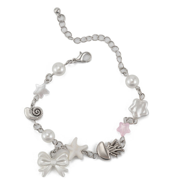 Ocean vacation style starfish versatile set, handmade small fresh pearl alloy necklace