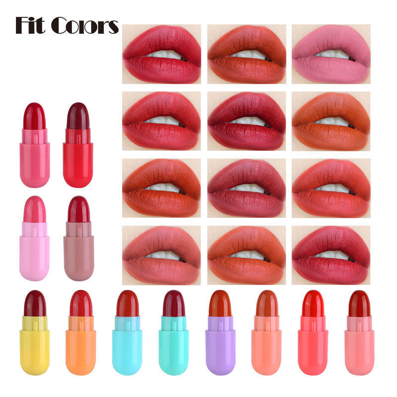 Fit Colors 12 Colors Mini Pill Matte Lipstick Velvet Matte Portable Pill Capsule Lipstick