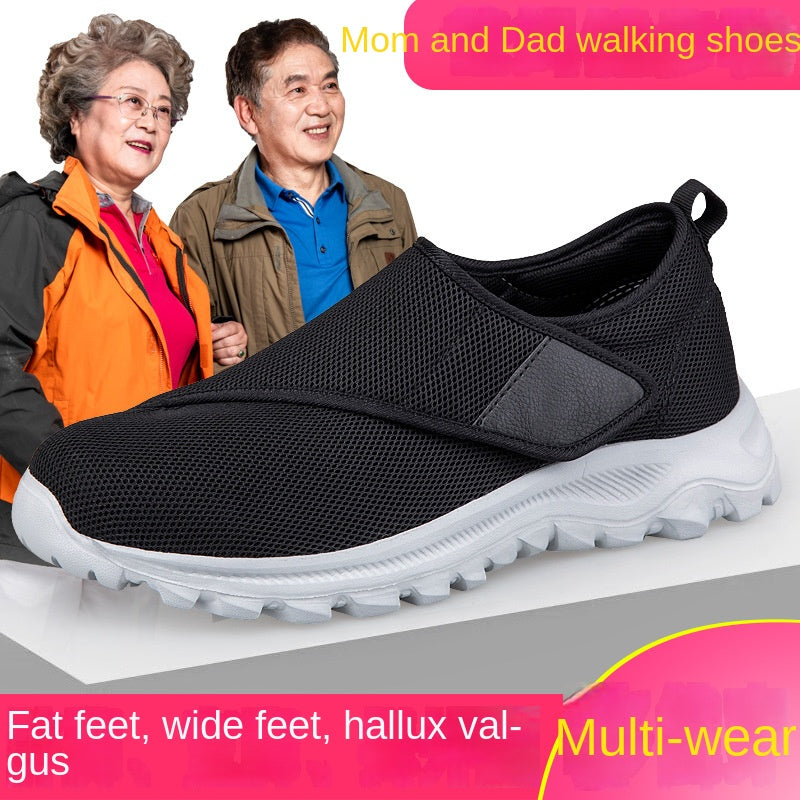 Elderly shoes men's chubby feet swollen feet, special health shoes sports shoes single buckle with dad's shoe mesh