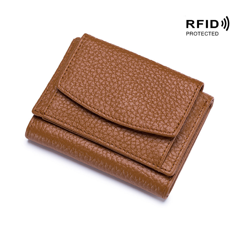 Small wallet women's genuine leather Japanese style fabric RFID coin bag wallet mini wallet short