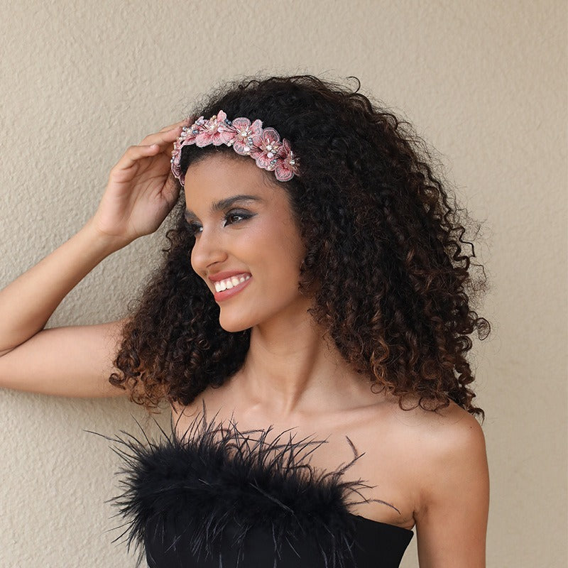 Handmade Fashion Embroidered Crystal Flower Hair Hoops for Women