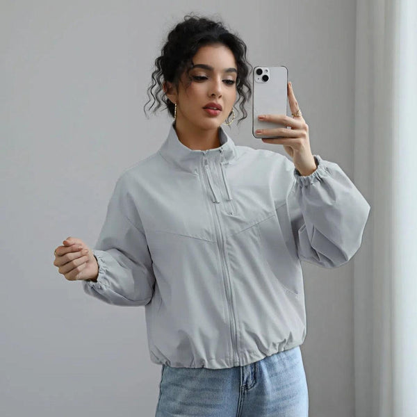 Fashionable Waterproof Short Jacket with Stand Collar for Women
