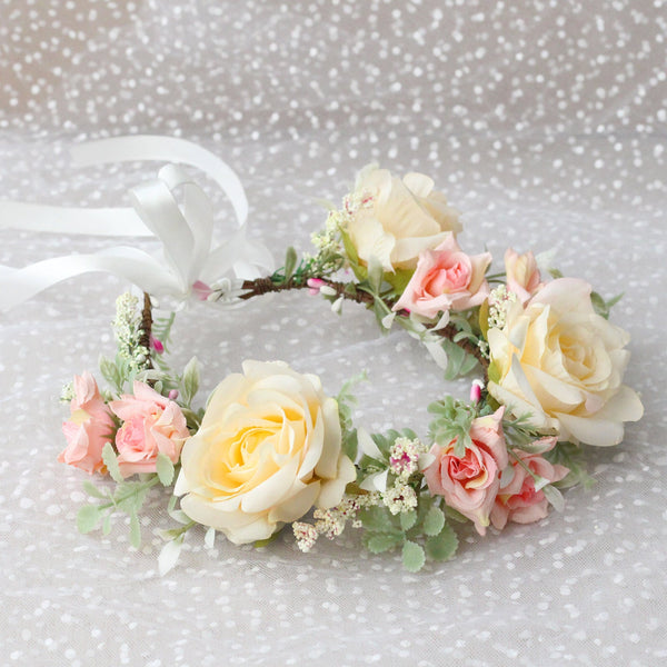 Korean style fashion flower wreath headwear fabric rose bridal headband beautiful little girl selfie flower hair accessory
