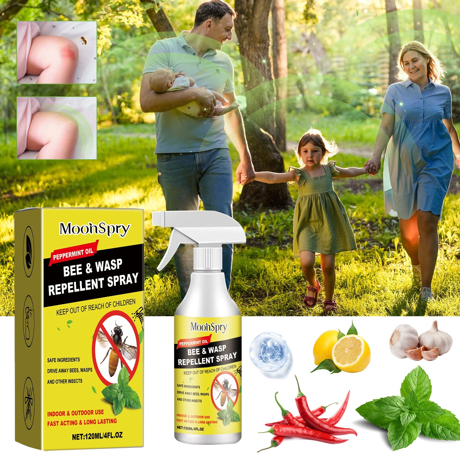 Moonspry Outdoor Insect Repellent Spray, A Mild Formulation To Repel Bees And Wasps Outdoor Protective Insect Repellent Spray