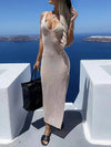 Slit Openwork V-Neck Sleeveless Cover Up - Tan / S