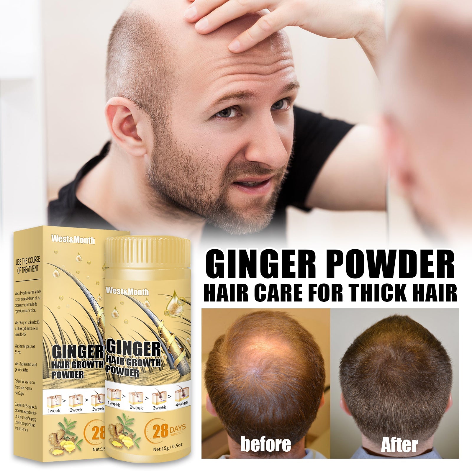 Ginger Powder, Hair Root Treatment Moisturizes and thickens hair, Strengthens and prevents hair loss