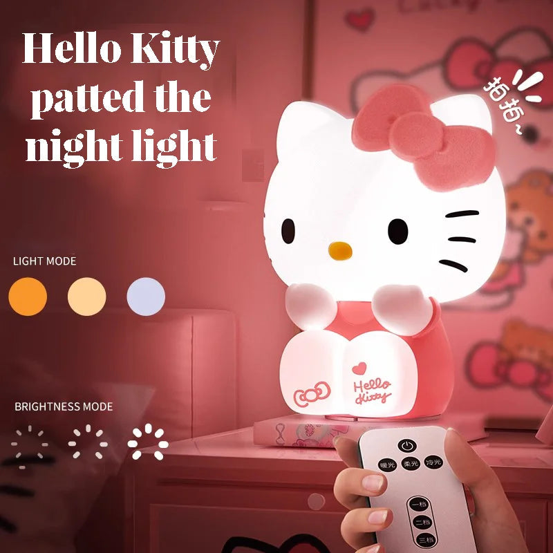Kawaii Sanrio Hello Kitty Pat Night Light Girls Bedroom Bedlight Anime Hellokitty Night Lamp Desktop Decor Ornaments Girls Gift