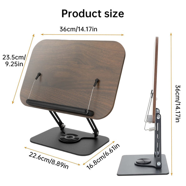 Adjustable 360° Rotating Book Stand with Elastic Clips, for Cookbooks, Laptops & More