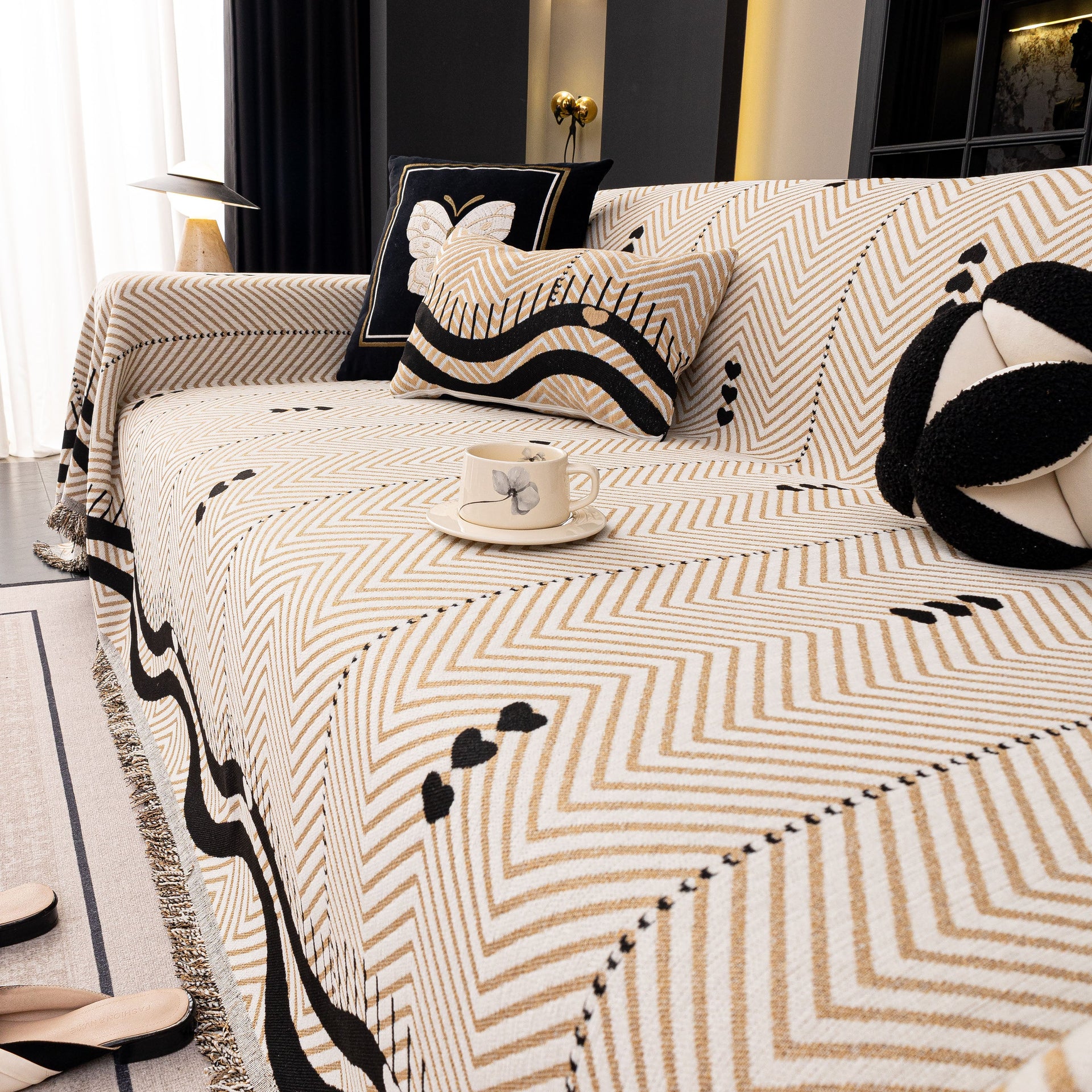 Chenille Sofa Throw Cover, Textured Chevron Decorative Couch Blanket for Living Room