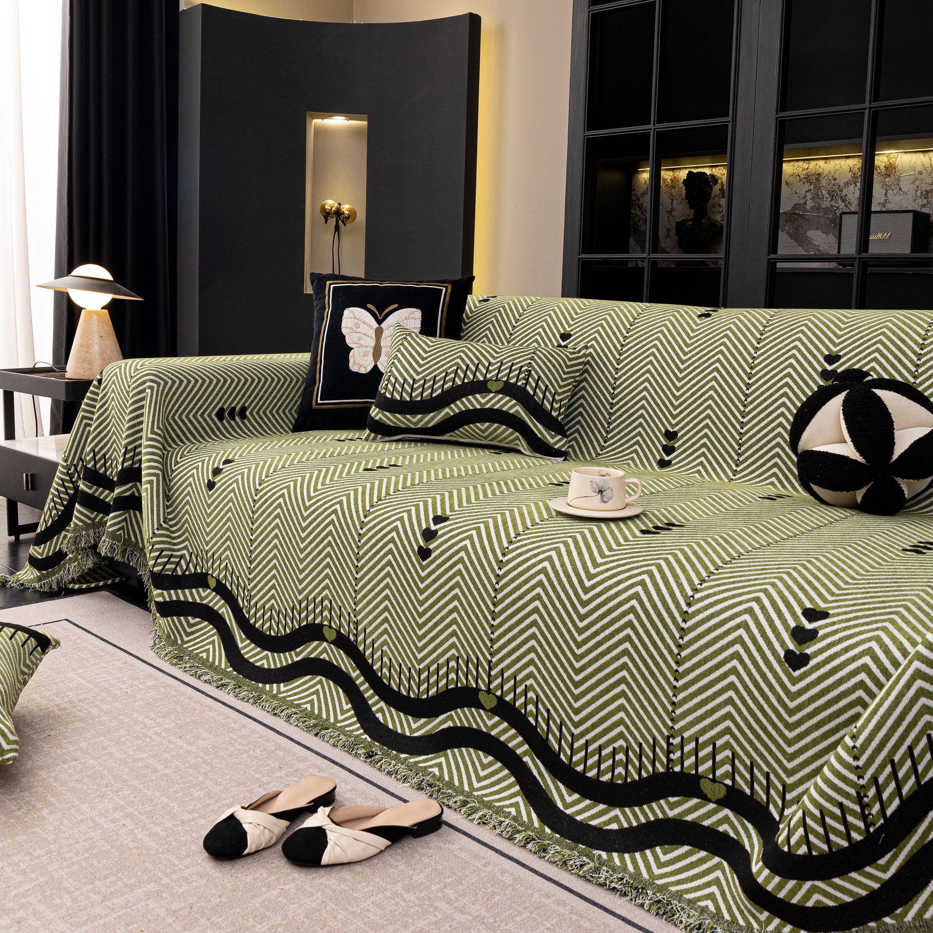 Chenille Sofa Throw Cover, Textured Chevron Decorative Couch Blanket for Living Room