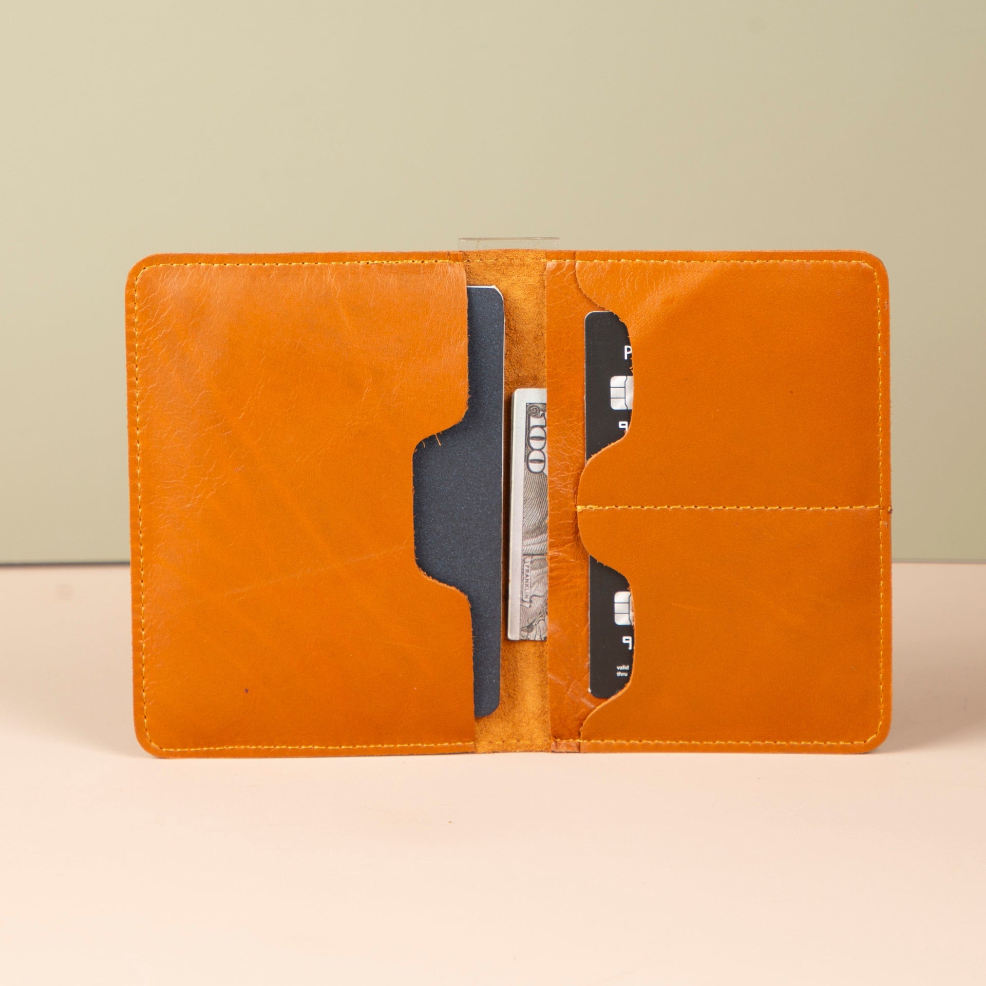 Leather Passport Holder - Orange Brown - Milan