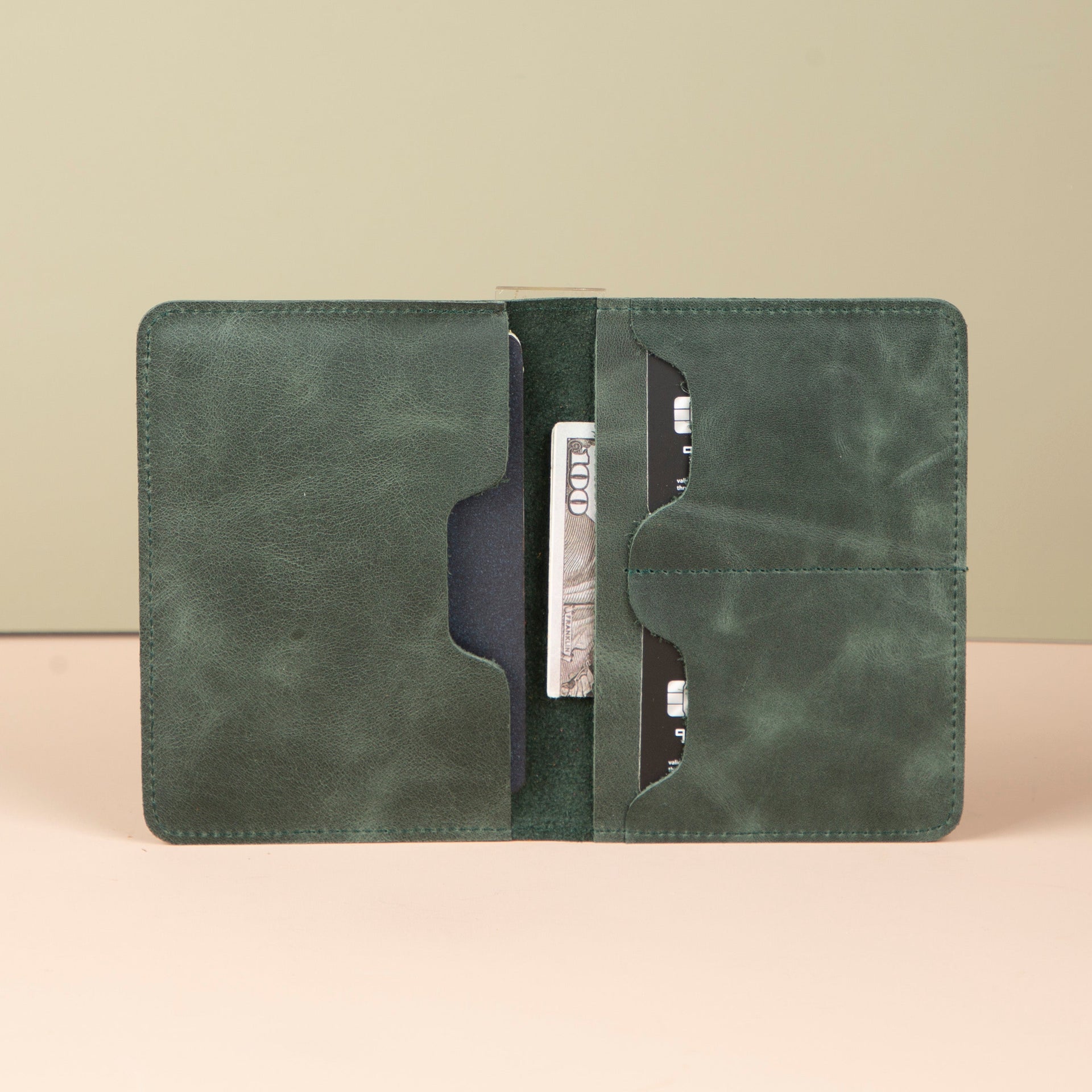 Leather Passport Holder - Dark Green - Milan
