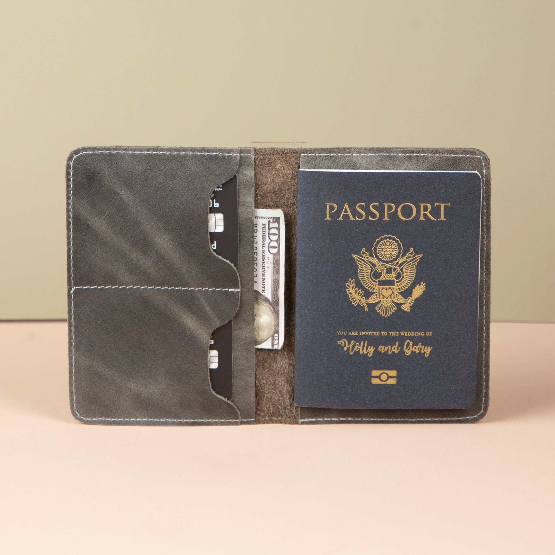 Leather Passport Holder - Light Gray - Milan