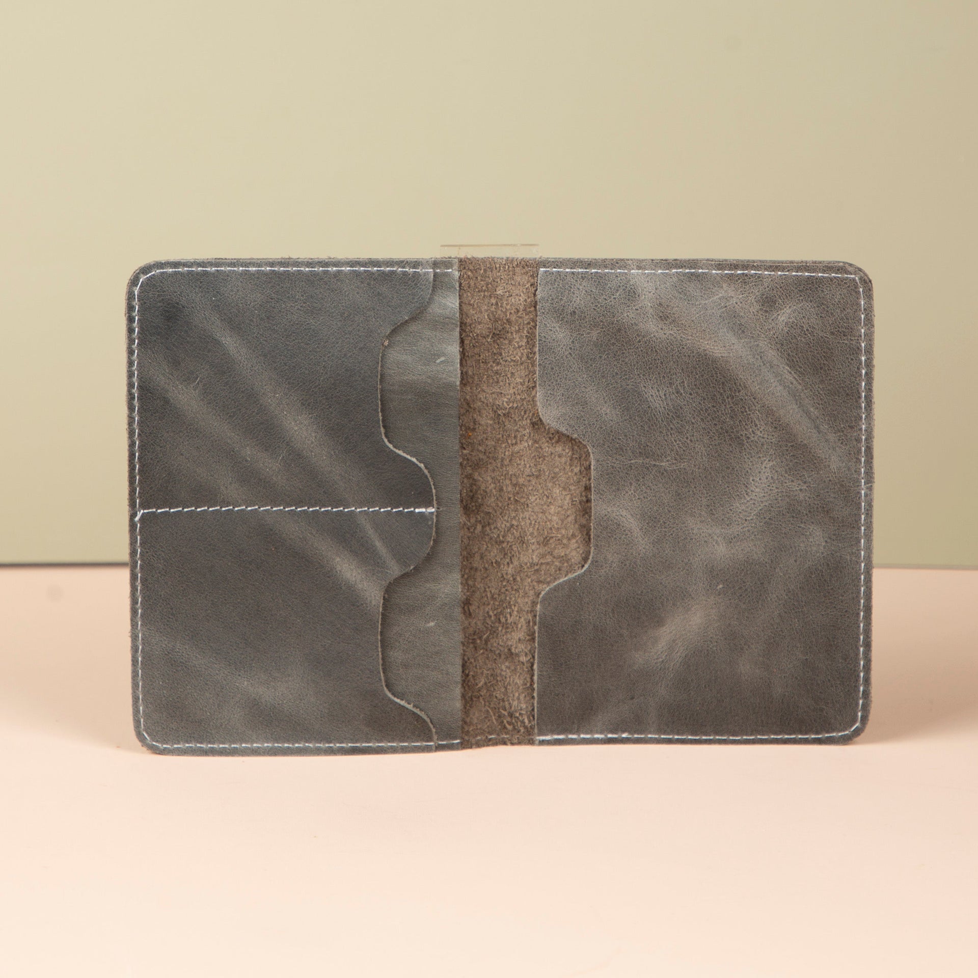 Leather Passport Holder - Light Gray - Milan