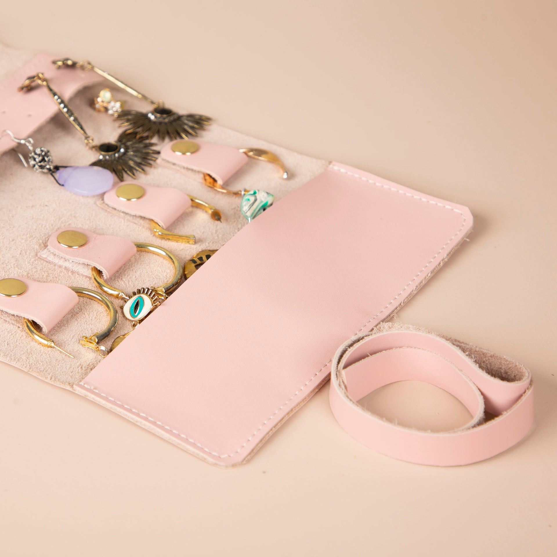 Leather Jewelry Roll - Blush Pink - Florence