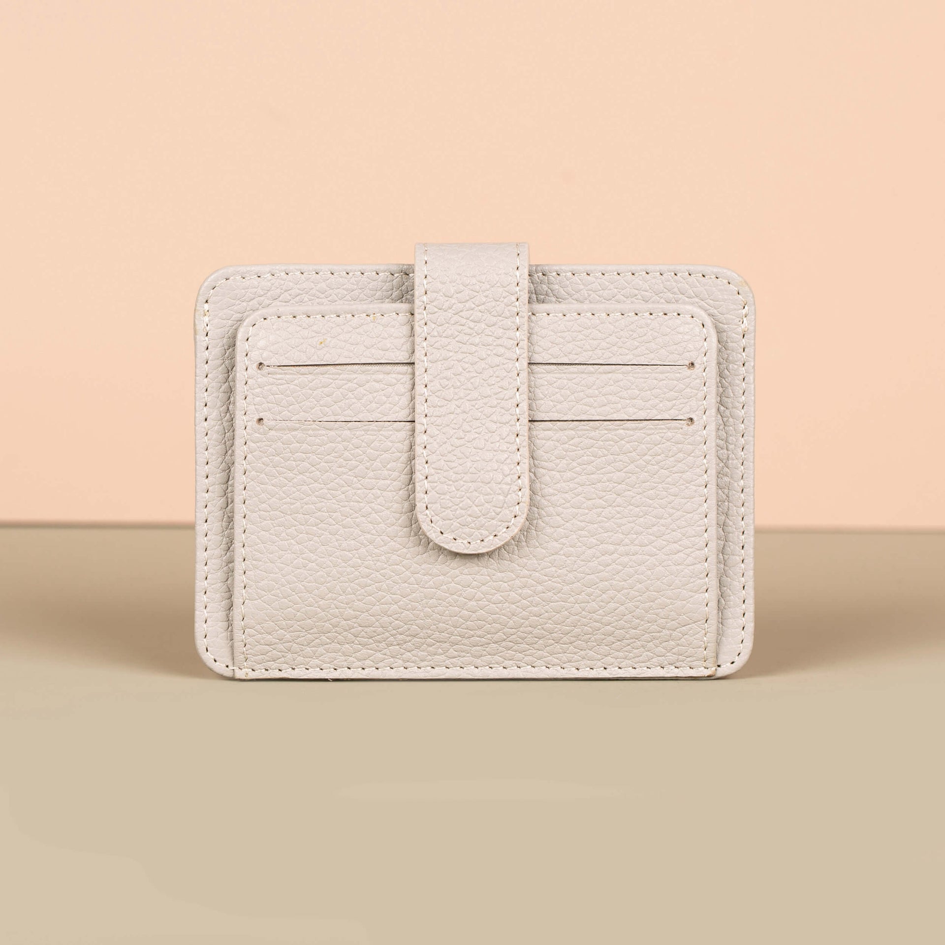 Leather Card Holder Wallet with ID Window - Light Grey - Miami