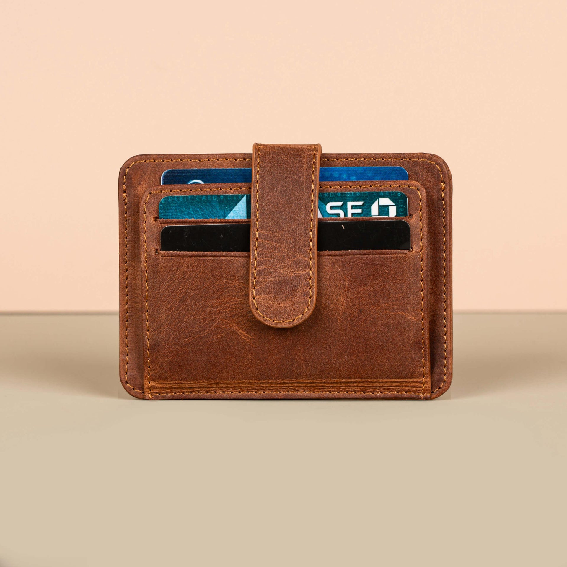 Leather Card Holder Wallet with ID Window - Brown - Miami