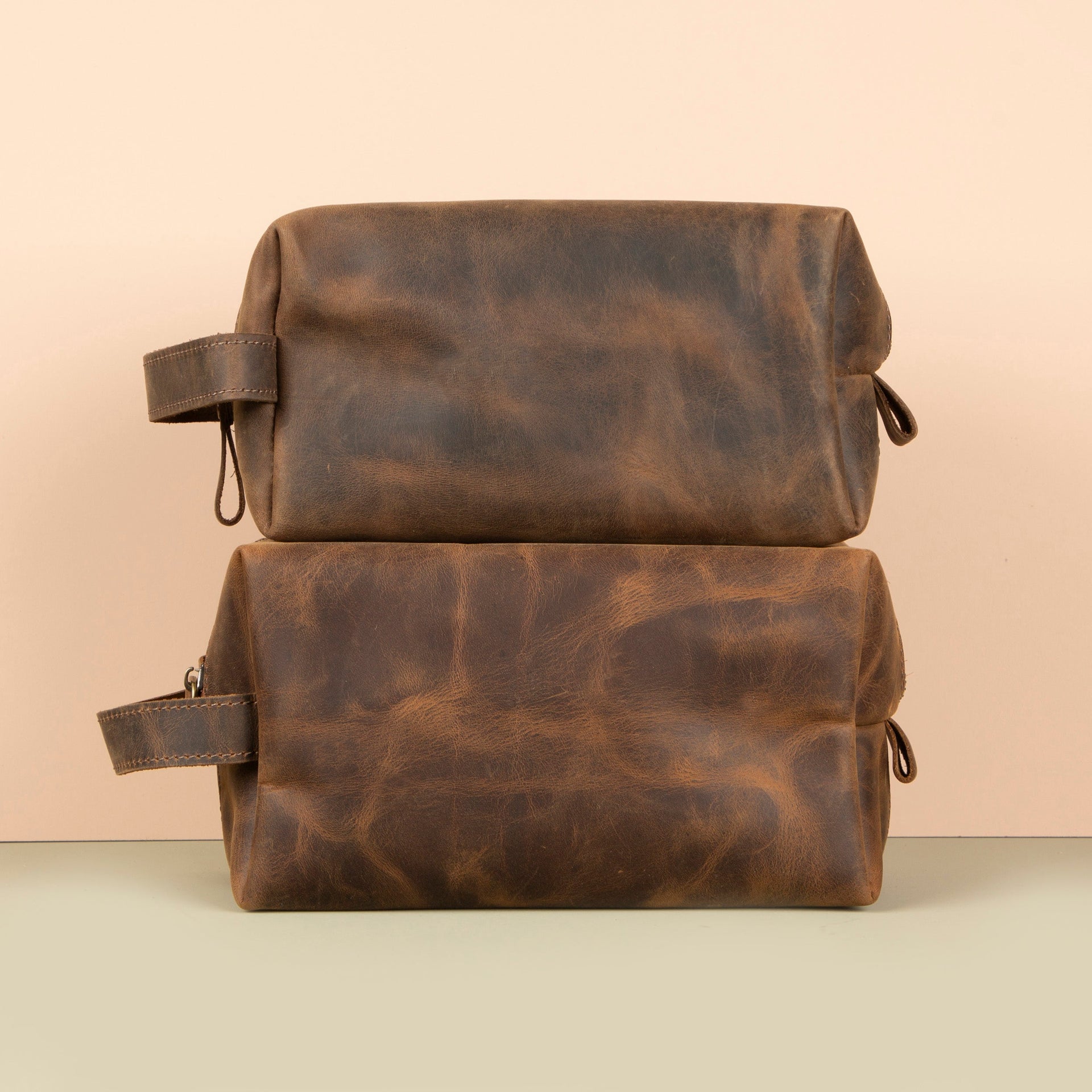 Handmade Leather Makeup Bag - Medium Brown- Minneapolis