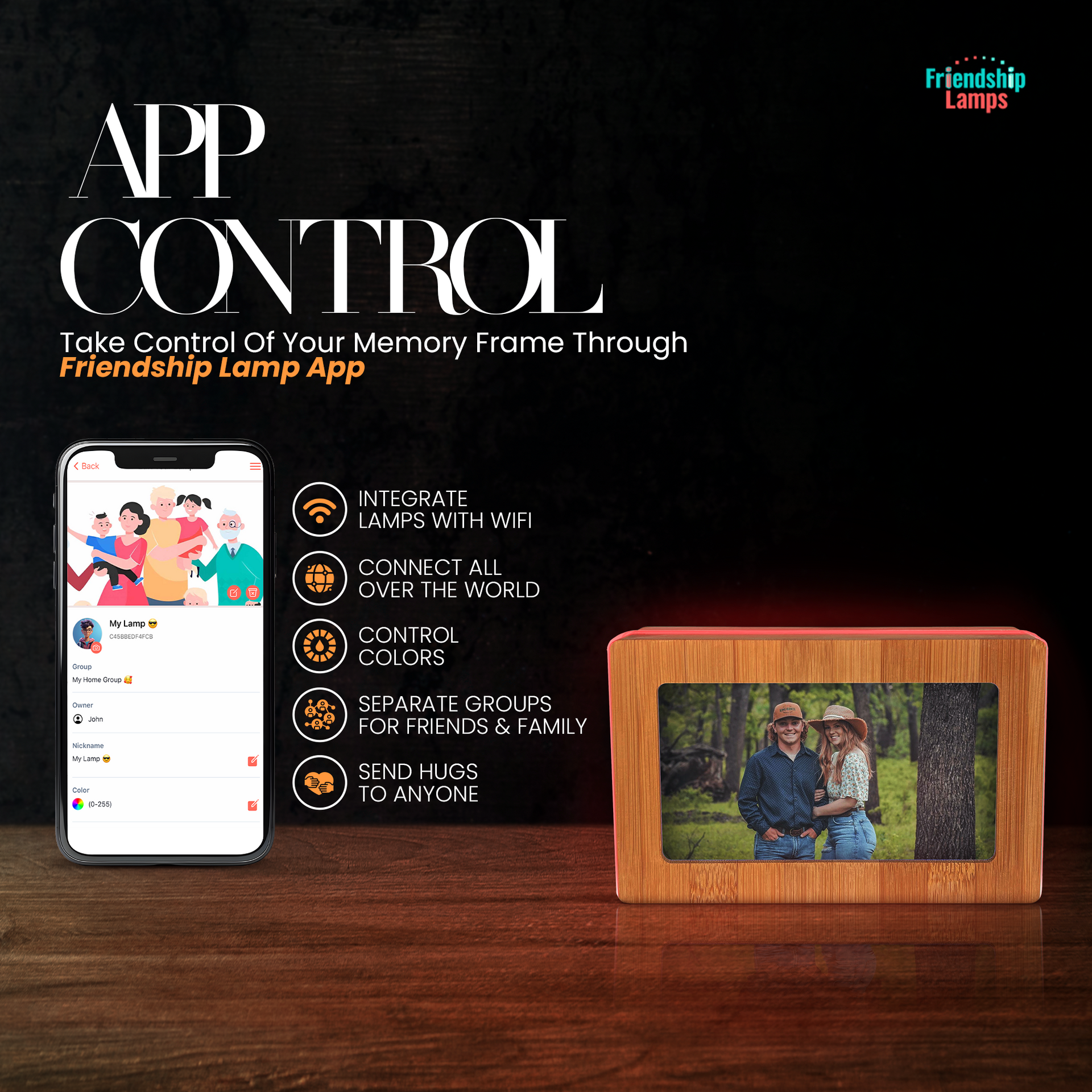 Memory Digital Friendship Frame – Smart Wi-Fi Photo Frame Lamp for Long Distance Connection