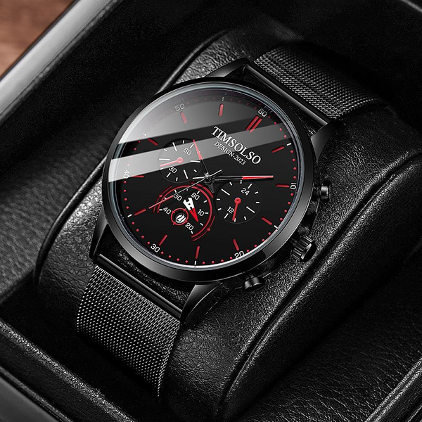 New Fashion Luminous Mens Watches Luxury Sport Quartz Mesh Strap Elegant  Waterproof Wristwatch For Men