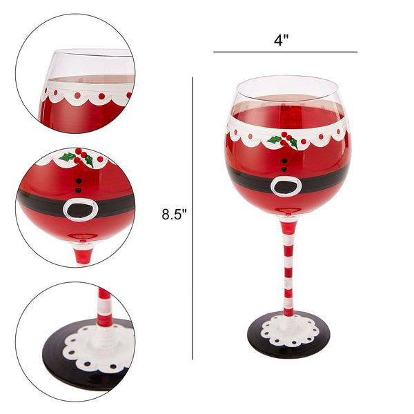 Santa's Elf Stemmed Wine & Water Glasses - Set of 2 - Shining Red & Black, 9