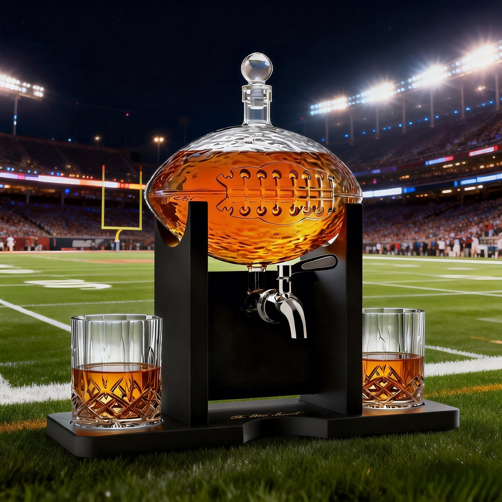 Football Decanter with 2 Whiskey & Wine Glasses & Chillers - For Office, Home or Party - Gift for Husband, Father's day, Men, Sports Lover - Liquor, Scotch & Bourbon 1400ml, NFL, Superbowl, Gifts Decorations