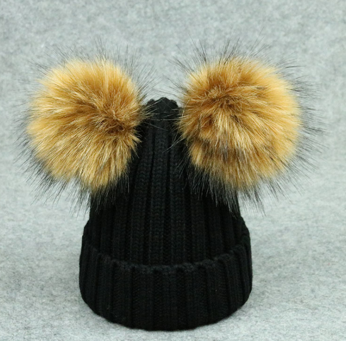 Modern Trend Children's Winter Toddler Baby Kids hat Cap With Two Double Pompom Ears Funny Hat