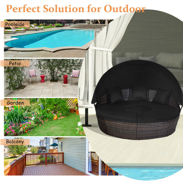 Outdoor Daybed with Retractable Canopy - Black