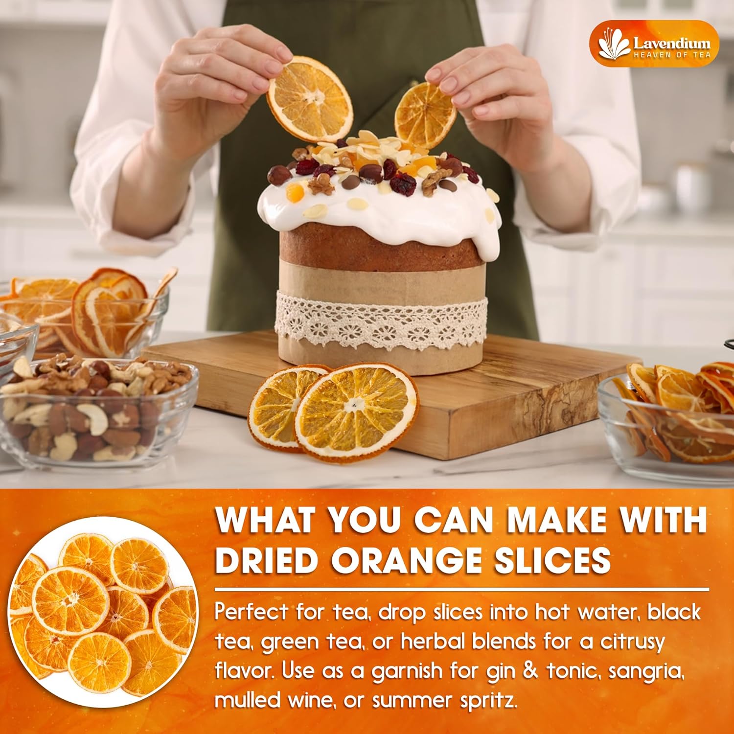 Premium Dried Orange Slices 6oz – Natural Dehydrated Citrus Wheels for Tea, Cocktails, Baking, Holiday Decorations, Potpourri, and Crafts.
