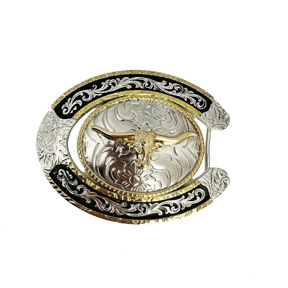 TOPACC Two Tone Horseshoe Longhorn Bull Buckle - Gifts for You 'n Me