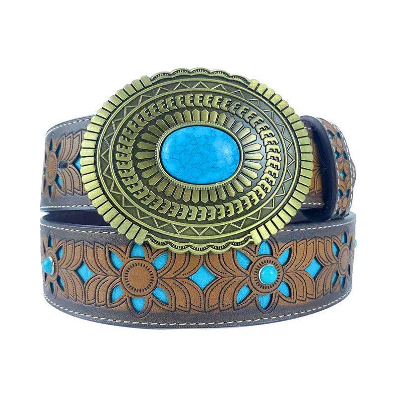 TOPACC Western Turquoise Belts - Oval Turquoise Buckle#2 Copper/Bronze - Gifts for You 'n Me